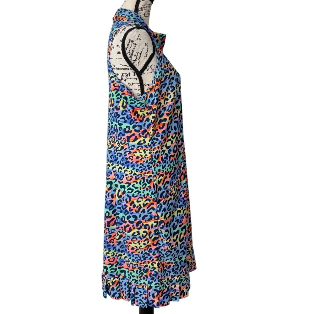 Tzu Tzu Womens Size L Dress Sleeveless Zip Mock-Neck Rainbow Leopard Pockets - Picture 2 of 7